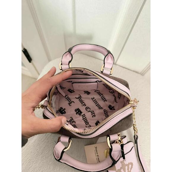 Juicy Couture Mini Bag SCOTTIE Dogs Mino Satchel Crossbody Strap Brown & Pink - Picture 4 of 6